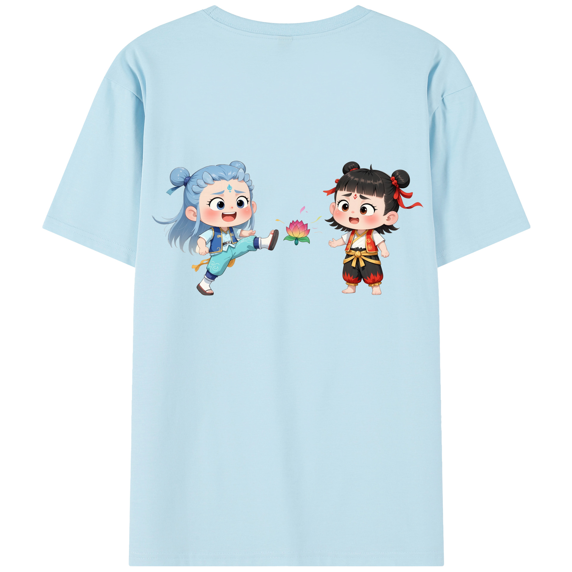 （画像用） Ne Zha 2 ナタ 魔童の大暴れ 綿100％半袖Tシャツ（背面プリント）